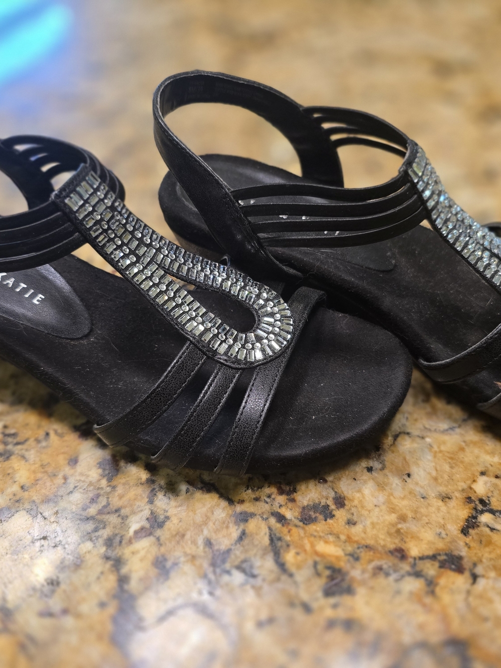 Kelly & Katie Black Jeweled T-Strap Slingback Sandals - Picture 4 of 7